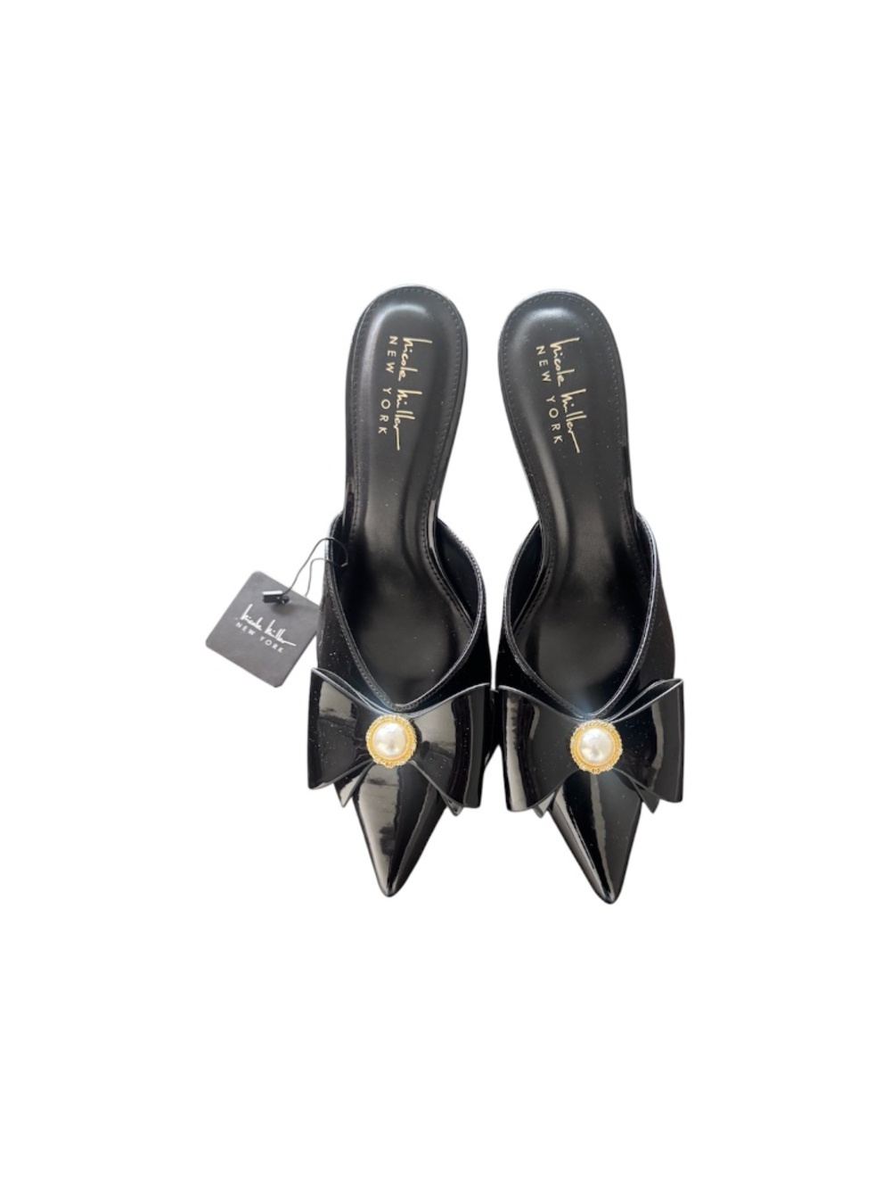 Nicole Miller New York Patent Black Mules